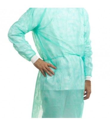 NON-STERILE GOWN W/GREEN TRICOT CUFF 30G (10 UNITS)