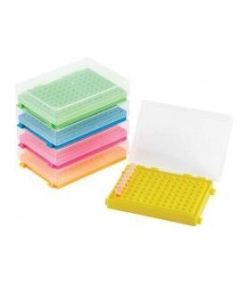 Caja para tubos PCR, PP, para 96 tubos (8 x 12) de 0,2 ml. Color amarillo