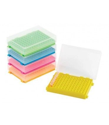 PCR tube box, PP, for 96 tubes (8 x 12) of 0.2 ml. Yellow color